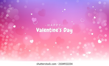 Valentine's day background with heart shaped bokeh. Horizontal pastel bokeh background.
