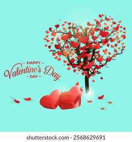 Valentine's Day background with a heart shaped trees and a bicycle. Vector.
