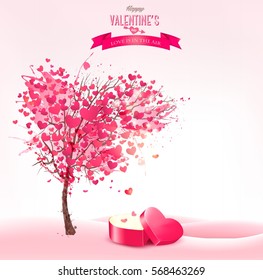 Valentine`s day background with an heart shaped magic box. Vector. 