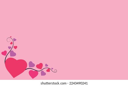 Valentine's Day background. heart twigs and leaves, heart on pink background. Valentine's day, mother's day concept, Flat lay, top view.