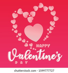 Valentines day background with heart  and typography of happy valentines day text . Vector illustration. Wallpaper, invitation, posters, brochure, banners.