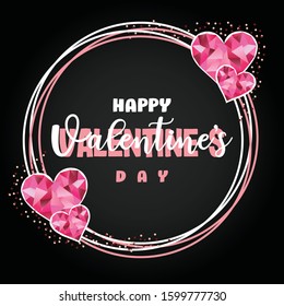 Valentines day background with heart  and typography of happy valentines day text . Vector illustration. Wallpaper, invitation, posters, brochure, banners.