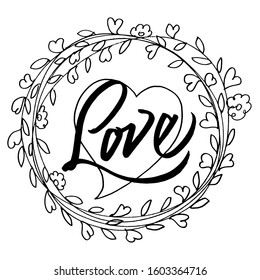 Valentines day background with heart and typography of Love text . Vector illustration. Wallpaper, invitation, posters, brochure, banners.