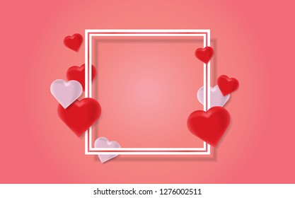 Valentines Day background with Heart Vector illustration, Free space, Poster, Brochure, Template