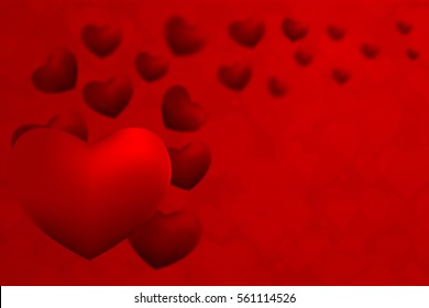 Valentine's day background with hearts. Valentine's Background with Blur Hearts. Greeting Card. Elegant red background with hearts and place for text. Valentine's Day. Vector Illustration.