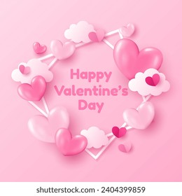 Fondo de San Valentín con corazones y nubes. Ilustración para la venta de amor o tarjeta de saludo.
