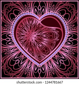 Valentine's day background with hearts and floral pattern. Vector illustration. Template design for greeting and wedding card.