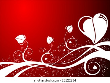 Valentines Day background with Hearts, floral and wave pattern, element for design, vector illustration