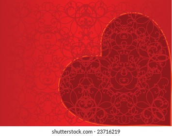 Valentines Day background with Hearts, floral and wave pattern, element for design, vector illustration