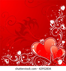 Valentines Day background with Hearts and floral pattern, element for design, vector illustration