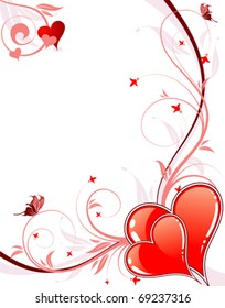 Valentines Day background with Hearts, florals and wave, element for design, vector illustration