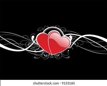 Valentines Day background with Hearts, flower and wave, element for design, vector illustration