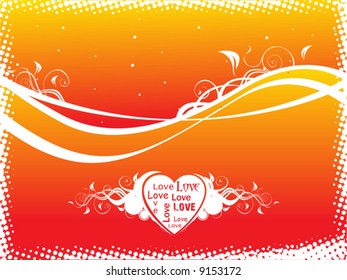 Valentines Day background with Hearts, flower and wave, element for design, vector illustration
