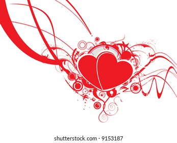 Valentines Day background with Hearts, flower and wave, element for design, vector illustration