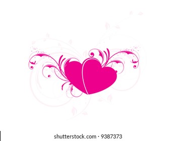 Valentines Day background with Hearts, flower and wave, element for design, vector illustration