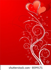 Valentines Day background with Hearts, flowers and wave, element for design, vector illustration