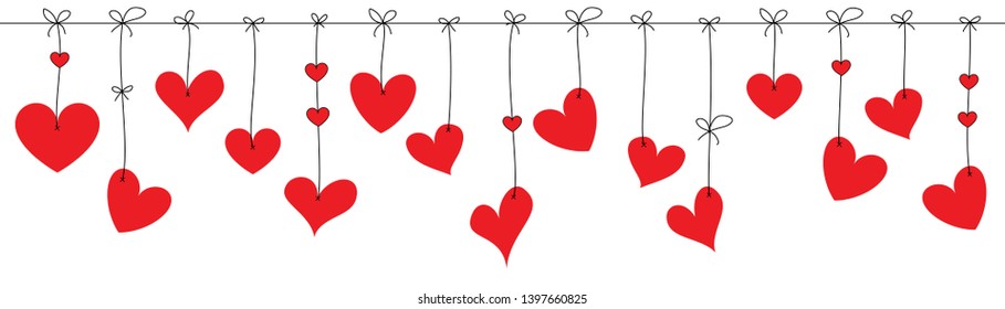 Valentine's day background with hearts hanging for cards