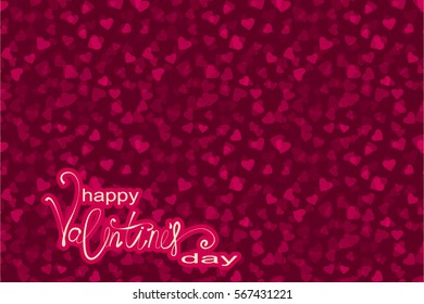 Valentine's day background with hearts, lettering. Vector illustration.