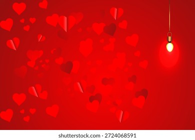 Fondo del día de San Valentín con corazones y bombilla. Ilustración vectorial. área de espacio de copia