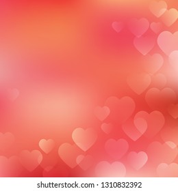 Valentine's Day Background with hearts on living coral background. Vector hearts design for your cards, wedding invitation, flyers, brochures, posters, banners etc. Vector holiday design
