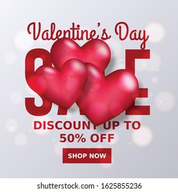 Valentine's Day background with hearts on red. Vector illustration. Cute love banner or greeting card. Place for text