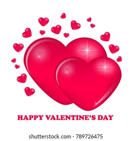 Valentine's day background with hearts on the white background. Vector Illustration