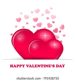Valentine's day background with hearts on the white background. Vector Illustration