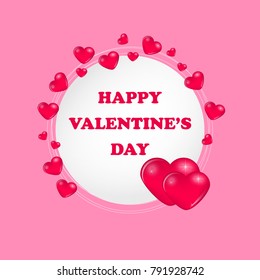 Valentine's day background with hearts  on the pink background. Vector Illustration