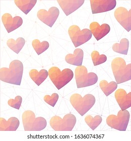 Valentine's Day background with hearts. Polygonal hearts in sunset colors. Appealing digital design. Attractive vector illustration.
