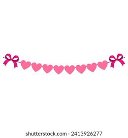 Valentine's day background with hearts and ribbon on a white background.