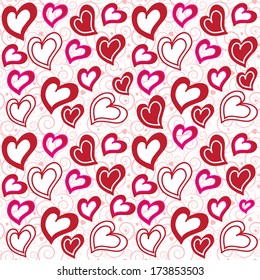 Valentine's day background with hearts and spirals on the white phone