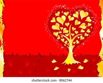 Valentines Day background with Hearts and tree, element for design, vector illustration