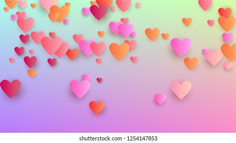 Valentine's Day Background. Invitation Template. Many Random Falling Purple Hearts on Hologram Backdrop. Heart Confetti Pattern. Vector Valentine's Day Background.