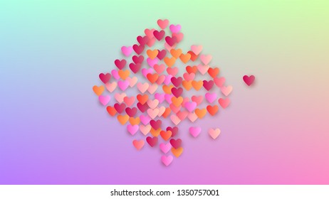 Valentine's Day Background. Invitation Template. Many Random Falling Beautifull Hearts on Hologram Backdrop. Heart Confetti Pattern. Vector Valentine's Day Background.