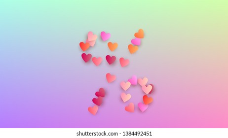 Valentine's Day Background. Invitation Template. Heart Confetti Pattern. Many Random Falling Purple Hearts on Hologram Backdrop. Vector Valentine's Day Background.