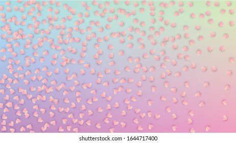 Valentine's Day Background. Invitation Template. Many Random Falling Red Hearts on Hologram Backdrop. Heart Confetti Pattern. Vector Valentine's Day Background.