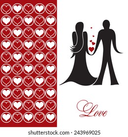 Valentines Day Background. Isolated Silhouettes of Young Man and Woman in Love.