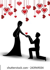 Valentines Day Background. Isolated Silhouettes of Young Man and Woman in Love.