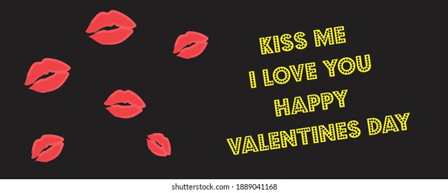 Valentines day background with kiss pattern and typography of happy valentines day text . Vector illustration. Wallpaper, flyers, invitation, posters, brochure, banners.