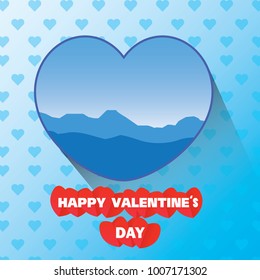 Valentine's day background with landscape in heart. Vector illustration.