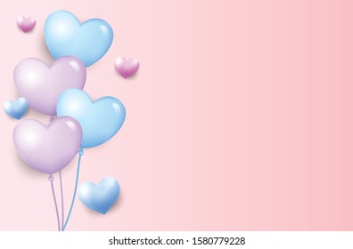 Valentine's Day background, love balloon vector illustration for Valentines Day celebration on a pink background. Greeting cards. Greeting cards. Copy space text area, Vector illustration 