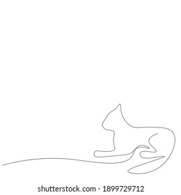 Valentines day background with love heart cat continuous line drawing, vector illustration	