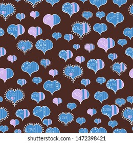 Valentines day background. Love romantic theme. Vector. Seamless pattern with small hearts on blue, neutral, brown backdrop. Design for decoration, gift paper, textile. Abstract texture, repeat tiles.