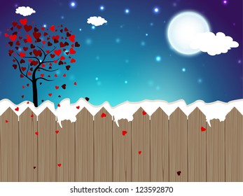 Antecedentes del Día de San Valentín con árbol de amor en la temporada invernal. EPS 10.