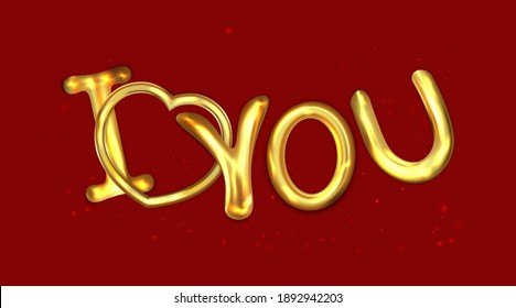 Valentine's Day background. I love you realistic gold metal text. Be my Valentine.