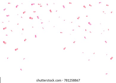 Valentine's Day Background With Many Falling Pink Tiny Confetti. Vector