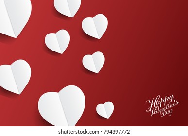 Valentine's day background with Many hearts paper art; vector illustration.