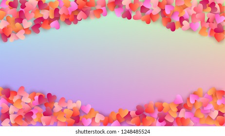 Valentine's Day Background. Many Random Falling Red Hearts on Hologram Backdrop. Heart Confetti Pattern. Invitation Template. Vector Valentine's Day Background.