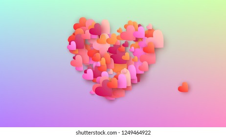 Valentine's Day Background. Many Random Falling Purple Hearts on Hologram Backdrop. Heart Confetti Pattern. Flyer Template. Vector Valentine's Day Background.