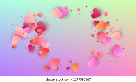 Valentine's Day Background. Many Random Falling Beautifull Hearts on Hologram Backdrop. Heart Confetti Pattern. Invitation Template. Vector Valentine's Day Background.